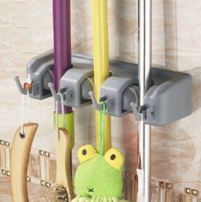 Bathroom Mop Broom Holder Home Cleaning Tools With 4 Hangers