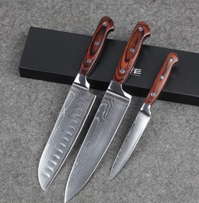 3pcs Wood Handle Chef Knife Set